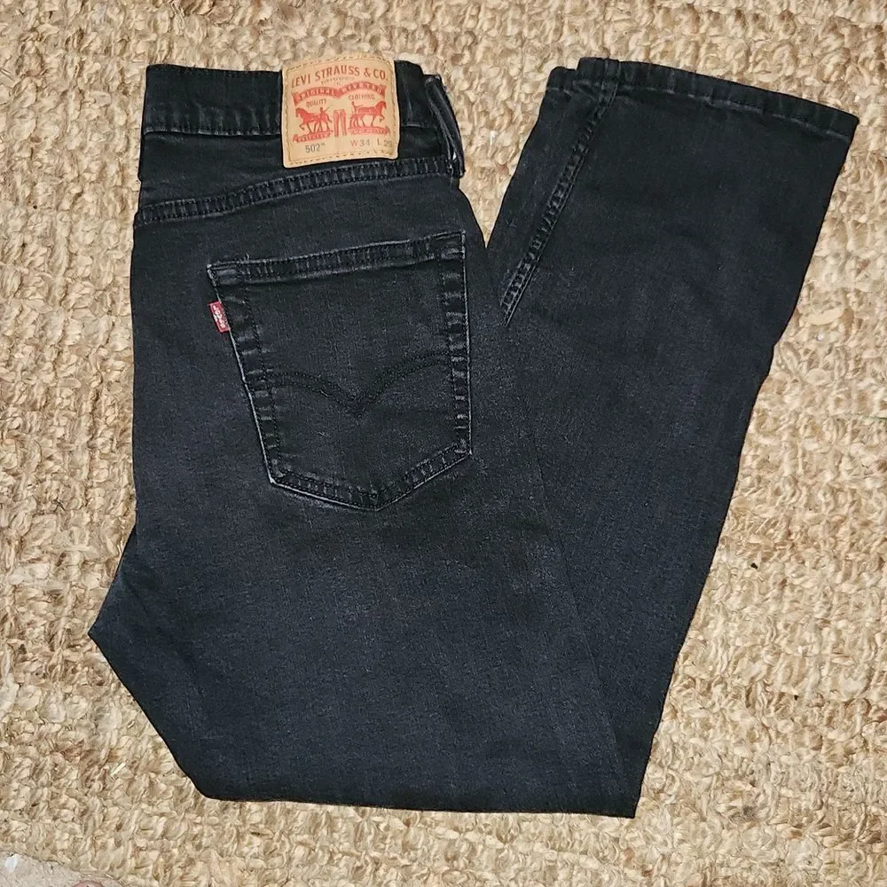 Levi 502 Black Denim Jeans 34×27